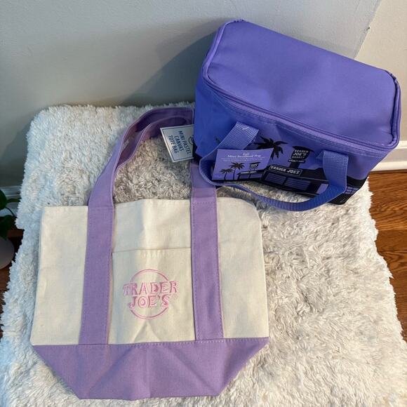 Trader Joe’s Purple and Cream Cooler and Tote Bag Set - Picture 2 of 5